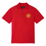 Versace Red Pique Polo Shirt With Gold Medusa Logo