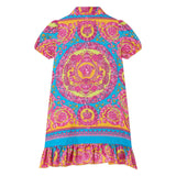 Versace Pink & Blue Silk Dress With Barocco Print