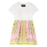 Versace White Dress With Pink & Gold Barocco Print