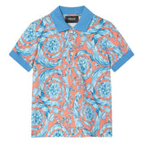 Versace Blue & Orange Pique Barocco Polo Shirt