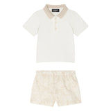Versace White & Beige Tonal Barocco Print Short Set