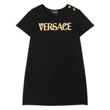 Versace Black Milano Jersey Dress With Gold Logo Motif