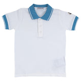 Moncler White Pique Polo Shirt with Blue Trims