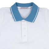 Moncler White Pique Polo Shirt with Blue Trims