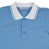 Moncler Blue Pique Polo Shirt with White Trims