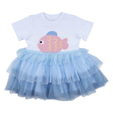Stella McCartney White Fish Print Ruffled Tulle Dress