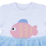 Stella McCartney White Fish Print Ruffled Tulle Dress