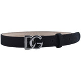 Dolce & Gabbana Black Canvas Logo Belt With Dg Logo Buckle