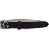 Dolce & Gabbana Black Canvas Logo Belt With Dg Logo Buckle