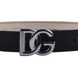 Dolce & Gabbana Black Canvas Logo Belt With Dg Logo Buckle