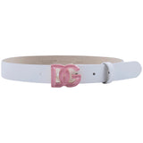 Dolce & Gabbana White Patent Leather & Gold Dg Buckle Belt