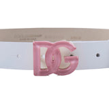 Dolce & Gabbana White Patent Leather & Gold Dg Buckle Belt