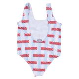 Moschino White All-Over Stripes & Logo Print Swimsuit