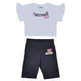 Moschino White & Black Logo Shorts Set With Patches