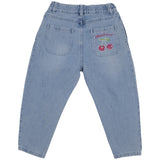 Moschino Blue Denim Barrel Leg Jeans With Cherry Print