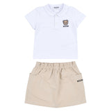 Moschino White Polo Shirt & Beige Skirt Set