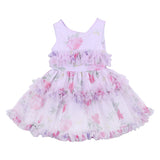Monnalisa Pale Pink Tulle Floral Dress With Ruffles