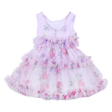 Monnalisa Pale Pink Tulle Floral Dress With Ruffles
