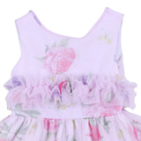 Monnalisa Pale Pink Tulle Floral Dress With Ruffles