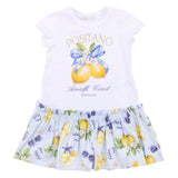 Monnalisa White & Yellow Lemon Print Dress