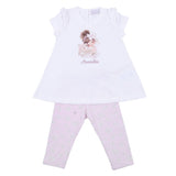 Monnalisa White & Pink Daisy Print Leggings Set
