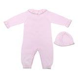 Monnalisa Pink Floral Playsuit  & Hat Set