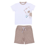iDo White & Beige Shorts Set With Tiger Motif