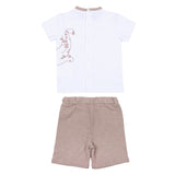 iDo White & Beige Shorts Set With Tiger Motif