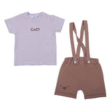 iDo White & Brown Striped T-Shirt & Suspender Shorts Set