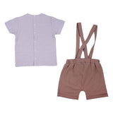 iDo White & Brown Striped T-Shirt & Suspender Shorts Set