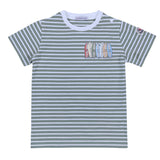 Moncler Green Striped T-Shirt With Surfboard Logo