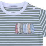 Moncler Green Striped T-Shirt With Surfboard Logo