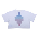 County White Rhinestone Cross Cropped T-Shirt