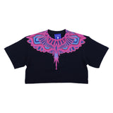 County Black Cropped T-Shirt With Psychedelic Wing Print