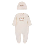 Moncler Off White Embroidered Babygrow and Beanie Set