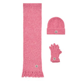 Moncler Pink Knit Beanie, Scarf and Gloves Set