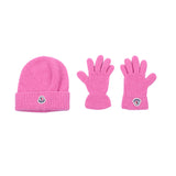 Moncler Pink Knit Beanie, Scarf and Gloves Set
