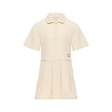 Moncler Off White Pleated Cotton Polo Dress
