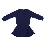 Versace Navy Blue Logo-Applique Pleated Dress