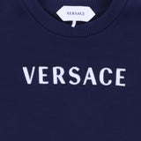 Versace Navy Blue Logo-Applique Pleated Dress