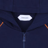 Versace Navy Blue Embroidered-Logo Cotton-Jersey Zip Hoodie