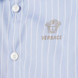 Versace Blue Embroidered-Logo Striped Cotton-Poplin Shirt