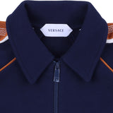 Versace Navy Blue Embroidered-Logo Cotton-Jersey Zip Sweatshirt