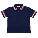 Versace Navy Embroidered-Logo Stretch Pique Zip Polo
