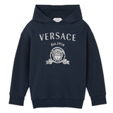 Versace Navy Blue Printed Cotton-Jersey Hoodie