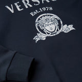 Versace Navy Blue Printed Cotton-Jersey Hoodie
