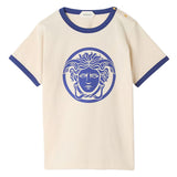 Versace Cream & Blue T-Shirt With Medusa Rubber Print
