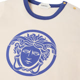 Versace Cream & Blue T-Shirt With Medusa Rubber Print