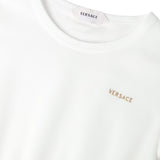 Versace White & Gold Embroidered-Logo Cotton-Pique & Poplin Dress