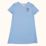 Versace Blue Dress Embroidered-Logo Milano-Stitch Dress